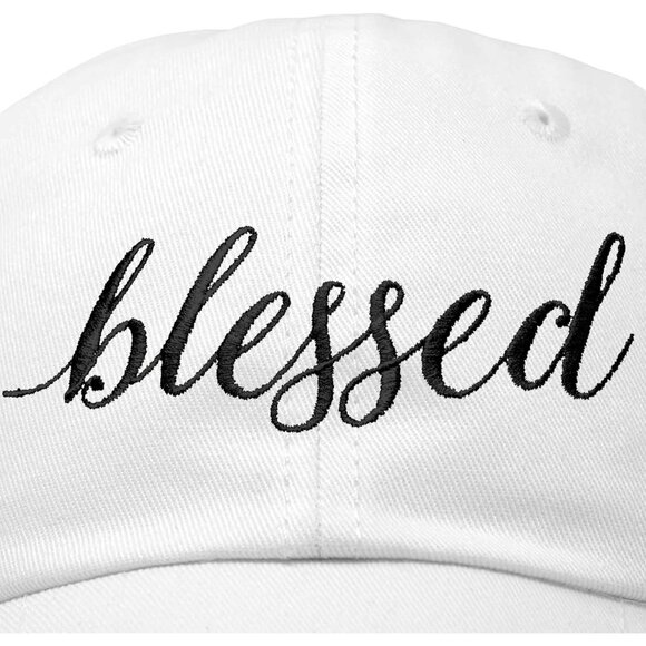 Women's Blessed Embroidered White Soft Cotton Classic Dad Baseball Hat Cap - Picture 2 of 5